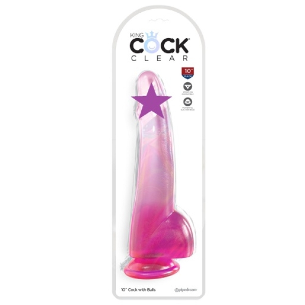 10" Clear Cock w Balls - Pink - Image 2