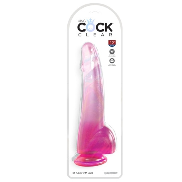 10" Clear Cock w Balls - Pink - Image 3