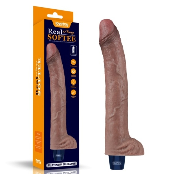 11" Real Softee Vibro Dildo - Brown - Image 14