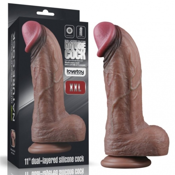 11" XXL Dual Layered Cock - Brown - Image 10