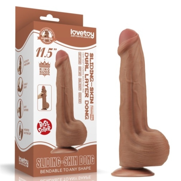 11.5" Sliding Skin Dildo - Brown - Image 12