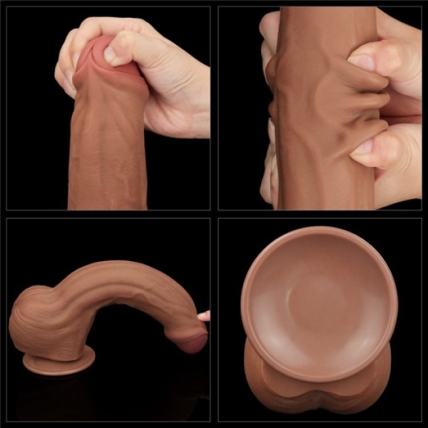 11.5" Sliding Skin Dildo - Brown - Image 10