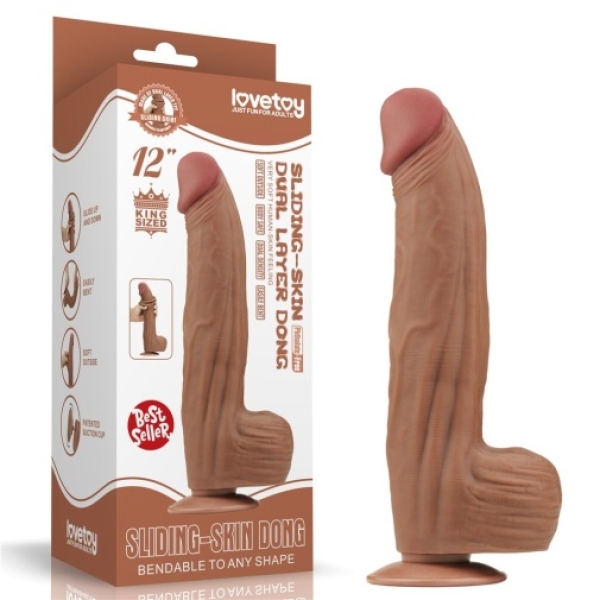 12" Sliding Skin Dildo - Brown - Image 14