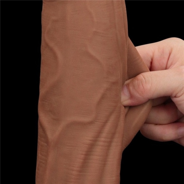 12" Sliding Skin Dildo - Brown - Image 4