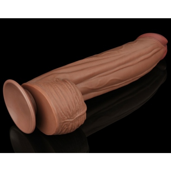 12" Sliding Skin Dildo - Brown - Image 9