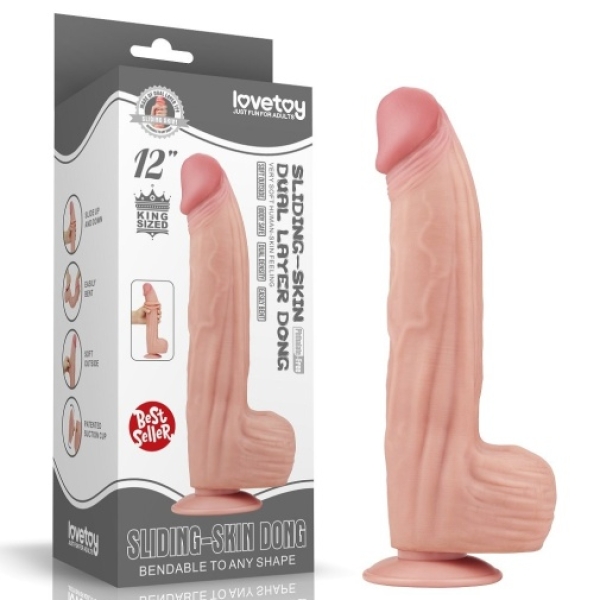 12" Sliding Skin Dildo - Flesh - Image 14
