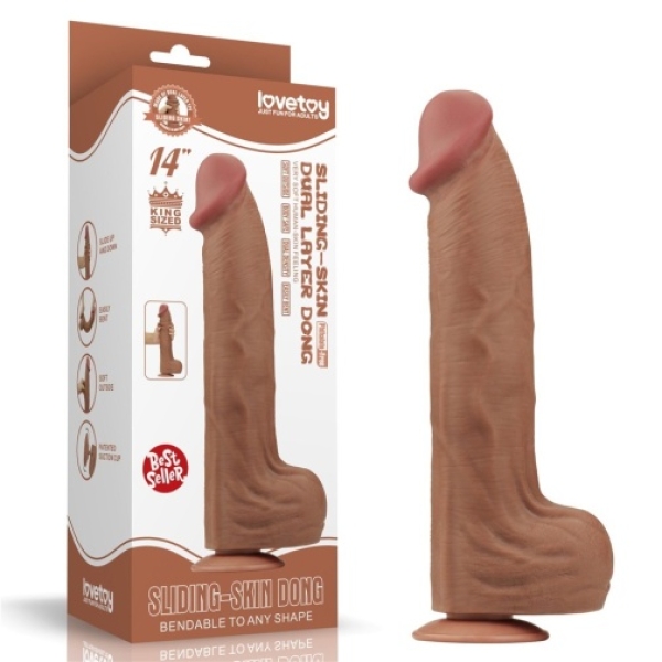 14" Sliding Skin Dildo - Brown - Image 12