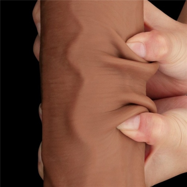 14" Sliding Skin Dildo - Brown - Image 3