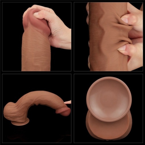 14" Sliding Skin Dildo - Brown - Image 10
