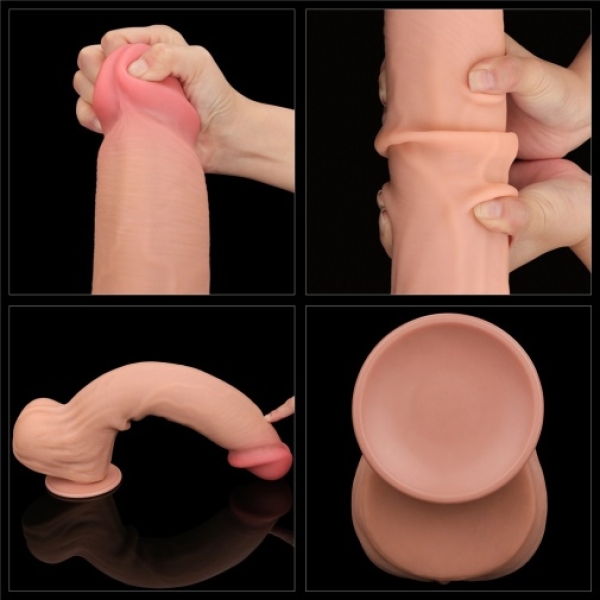 14" Sliding Skin Dildo - Flesh - Image 13