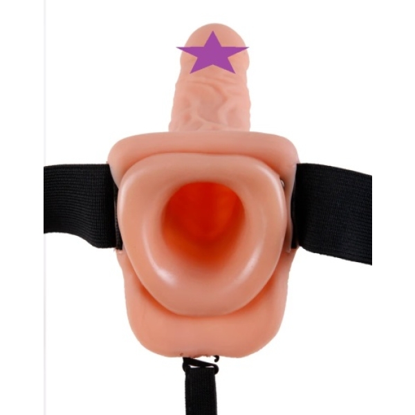 7" Vibro Hollow Strap-On w Balls - Flesh - Image 2