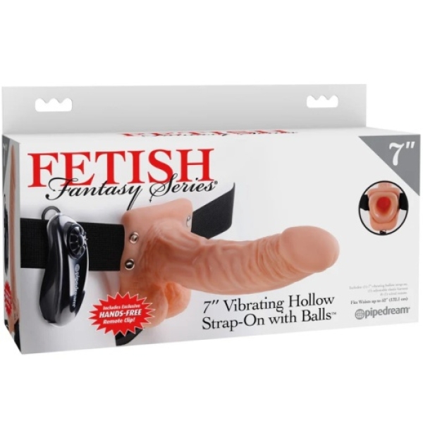 7" Vibro Hollow Strap-On w Balls - Flesh - Image 6