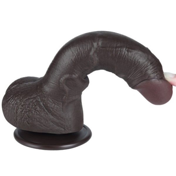 7.5" Curved Sliding Skin Dildo - Brown - Image 6