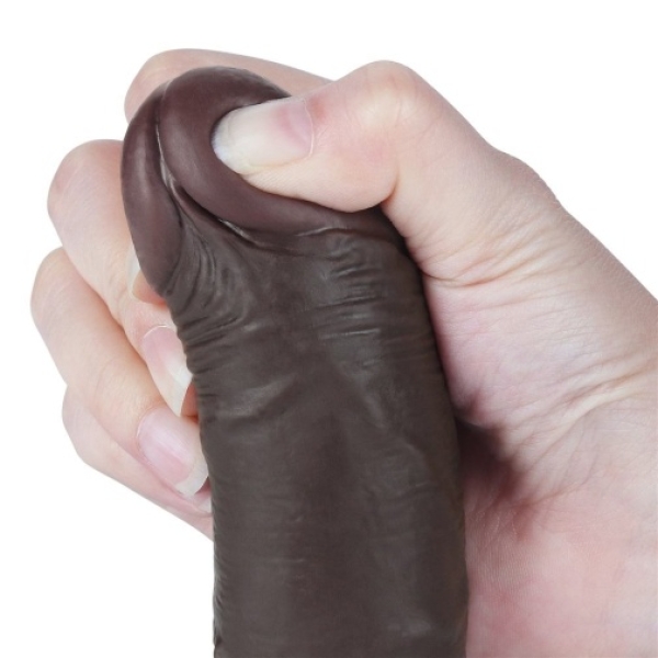 7.5" Curved Sliding Skin Dildo - Brown - Image 9
