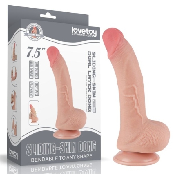 7.5" Curved Sliding Skin Dildo - Flesh：圖片 13