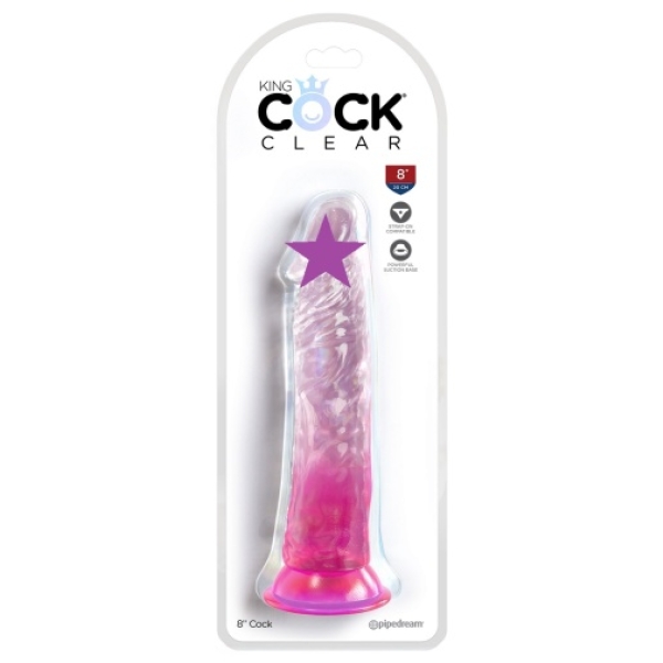 8" Clear Realistic Cock - Pink - Image 2