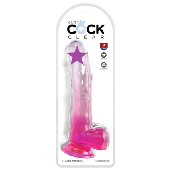 9" Clear Cock w Balls - Pink：圖片 2