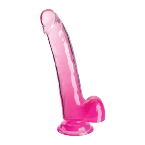 9" Clear Cock w Balls - Pink