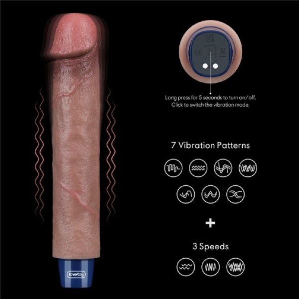 9" Real Softee Vibro Dildo - Brown - Image 4