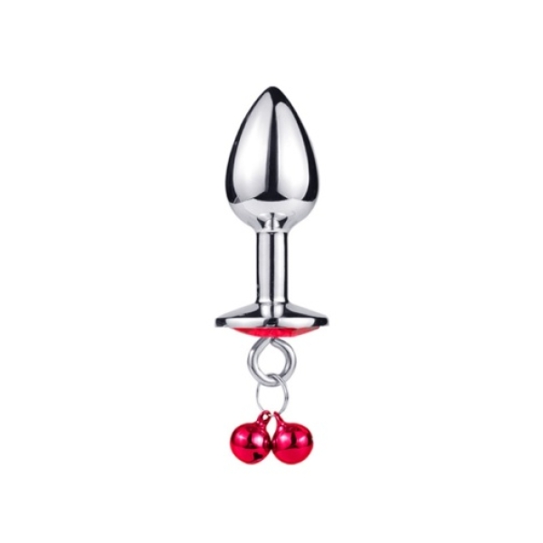 Metal Heart Plug w Bells S - Red - Image 3