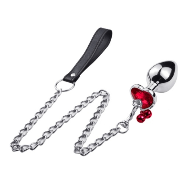 Metal Heart Plug w Bells S - Red