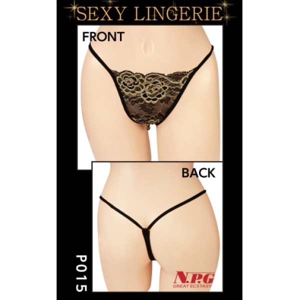 P015 Lace Thong - Black：圖片 3