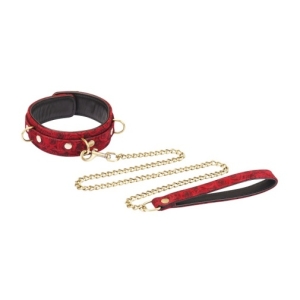 Rosy Lamb Leather Collar w Leash - Red