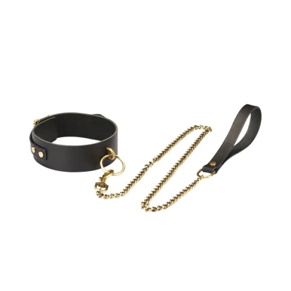 Samurai Leather Collar w Leash - Black